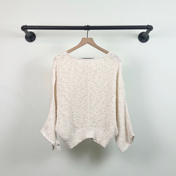 NWT By Anthropologie Crewneck Batwing Sweater in Ivory - Picture 9 of 10
